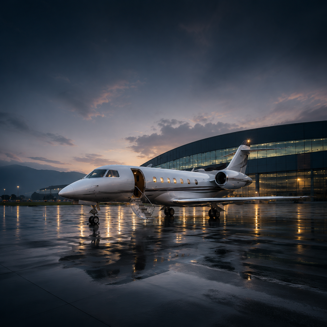 Private jet on a quiet executive ramp